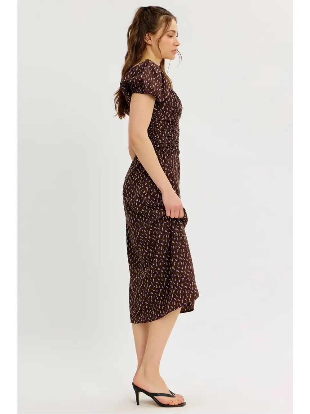 (708) Vintage Inspired Floral Midi Dress with Gathering - L - NWT - Picture 4 of 5